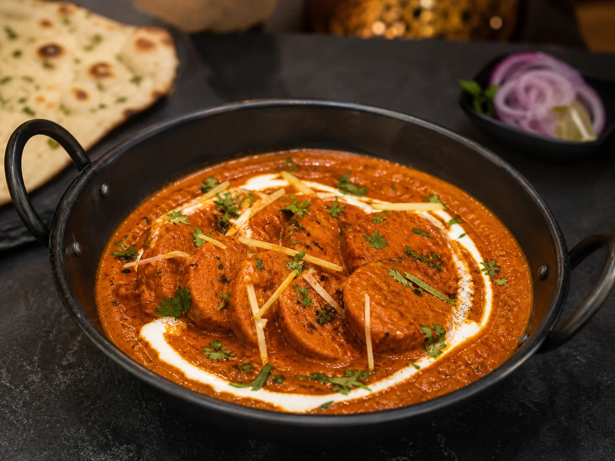 Masala gravy chaap in a black kadai